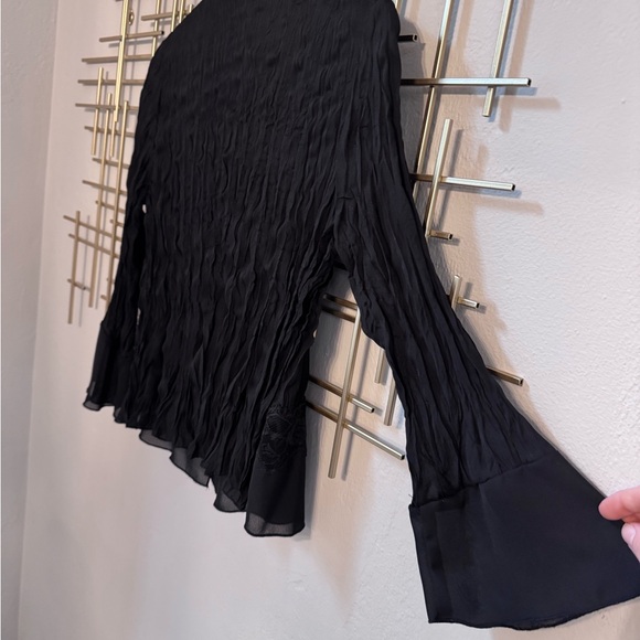 Apostrophe Petite Black Sheer Ruffle Lace Blouse M - Picture 9 of 10